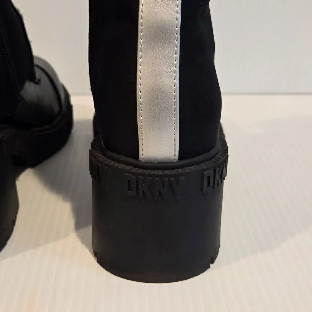 DKNY Girls Haley Block Heel Combat Military Black Boots Size 3 Chunky Heel